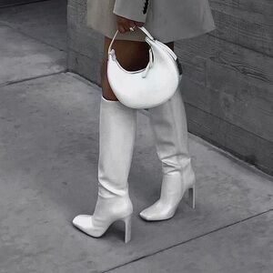 Zara White Knee-High Heeled Boots